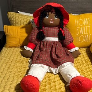 Beautiful African American Raggedy Ann Doll w/Red Plaid Dress & Hat